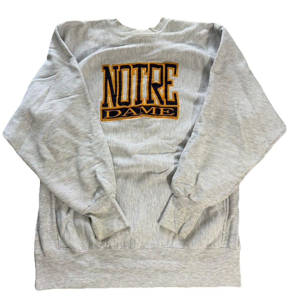 Vintage 90s Notre Dame Sweatshirt Mens XL Embroidered Logo College Crewneck
